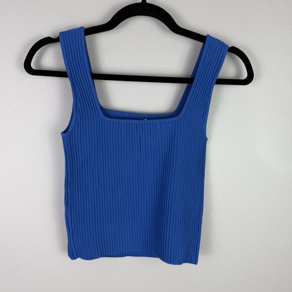 Madewell Ribbed Square Neck Tank Top Small NWT Blue Stretch Knit Summer Basics - Picture 8 of 8